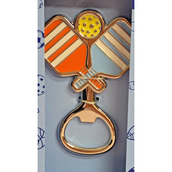 Pickleball and Ball Bottle Opener Kitchen Barware Silver Metal 3.5-in Gift NEW - Picture 2 of 3